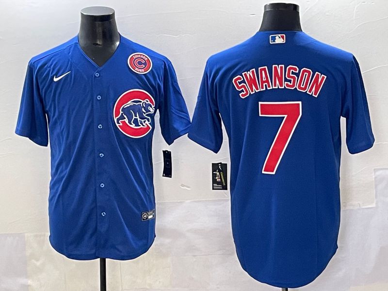 Men 2025 Chicago Cubs 7 Swanson Blue Game Nike MLB Jersey style 5